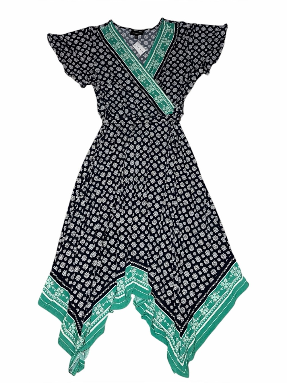 NWT Lane Bryant Size 18/20 Navy, Teal and White Belted Midi Dress